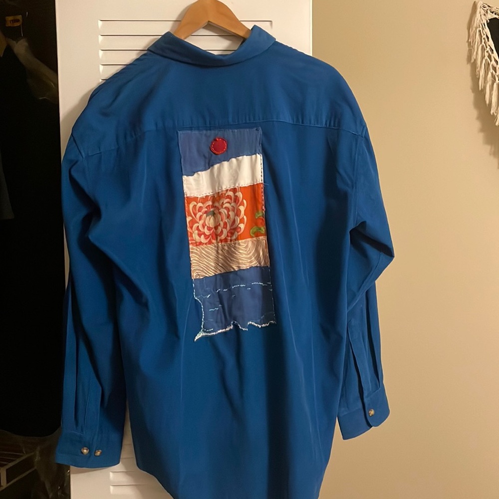 Men’s worn corduroy button down shirt with custom hand stitching
